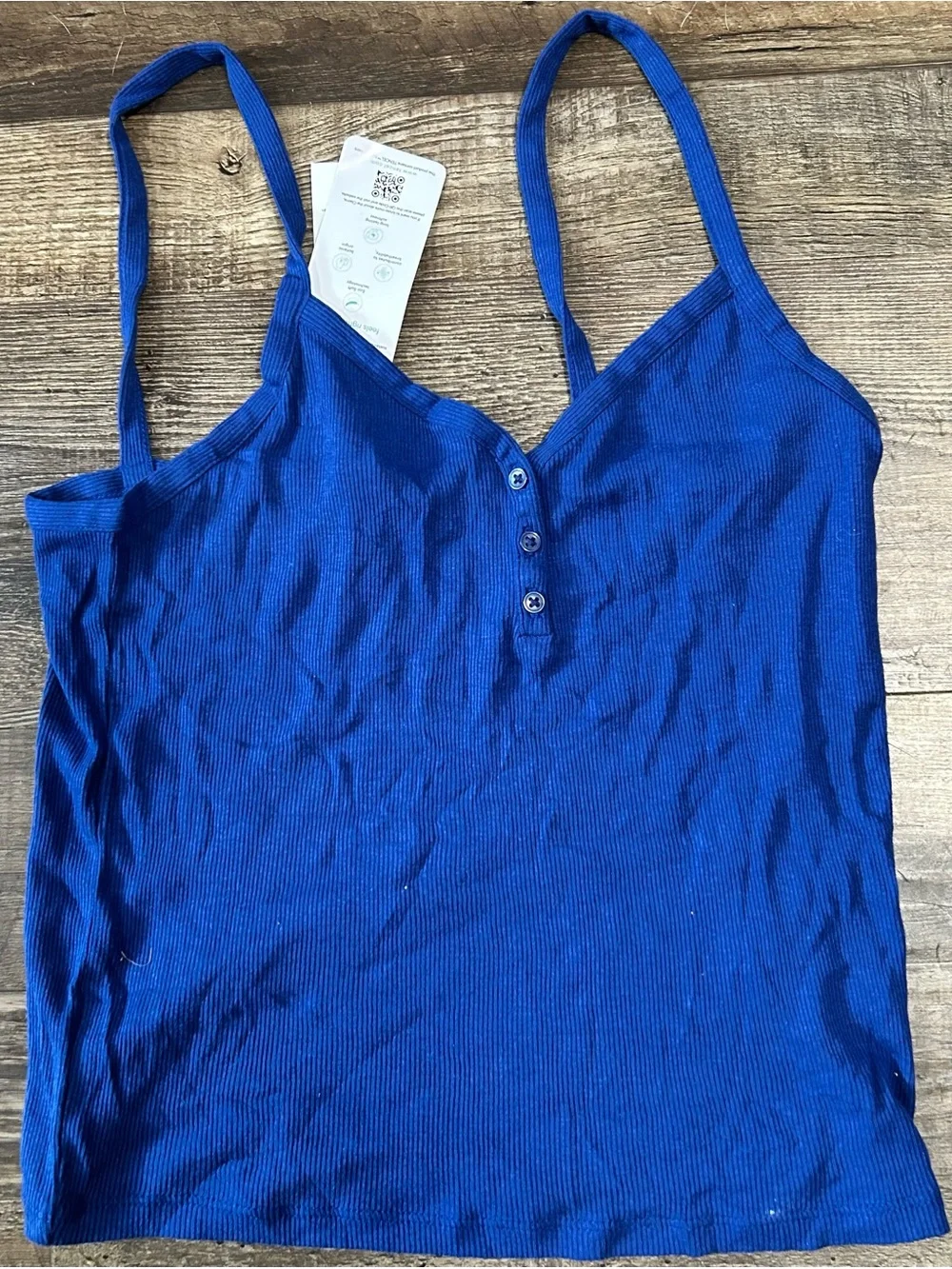 J.Crew Women's Blue V-Neck Ribbed Henley Tank Top with Button Trim
